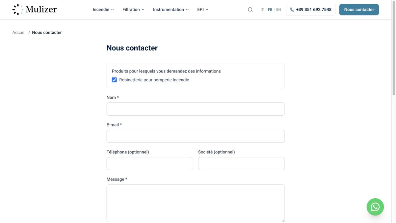 Formulaire Mulizer conservant le produit sélectionné par le visiteur.